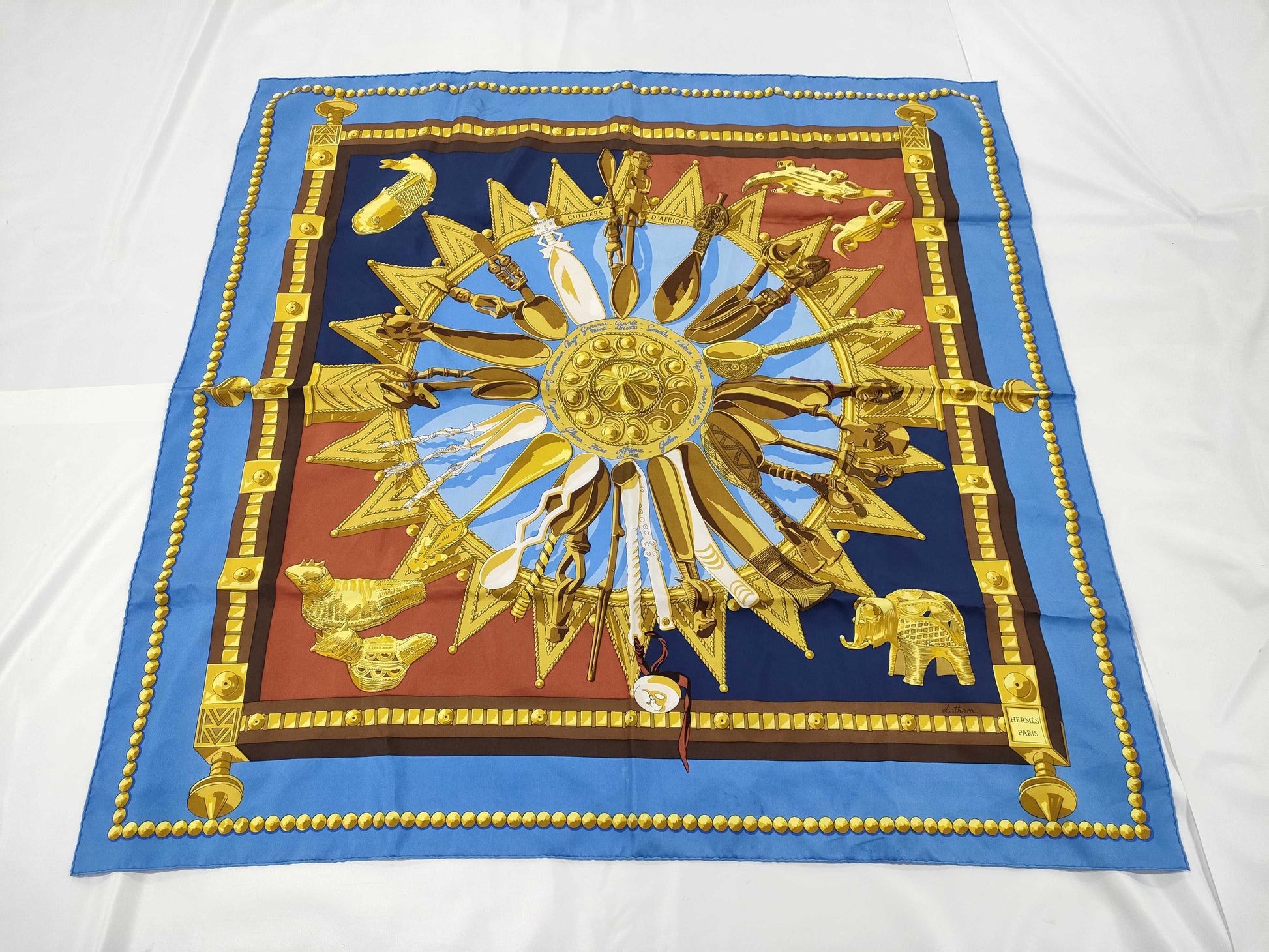 HERMES Carre 90 Cuillers Dafrique African Spoon Scarf