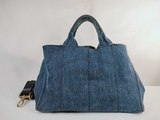 PRADA Canapa Denim 2-Way Handbag