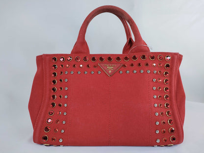PRADA Bejeweled Canapa Canvas Handbag
