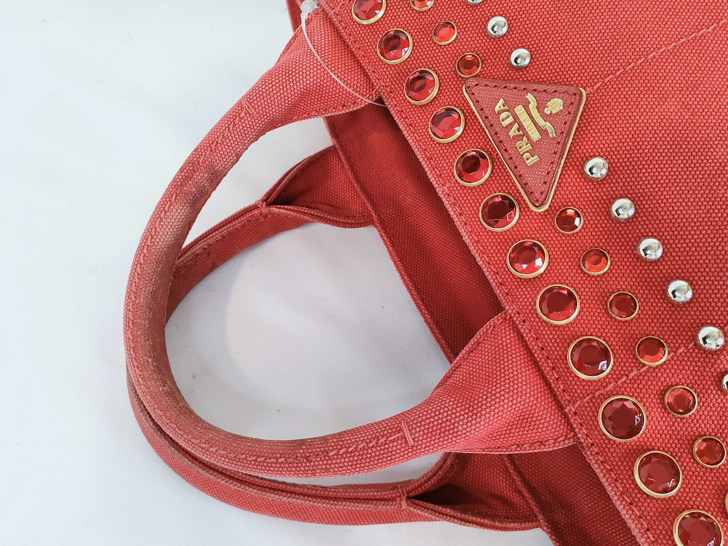 PRADA Bejeweled Canapa Canvas Handbag