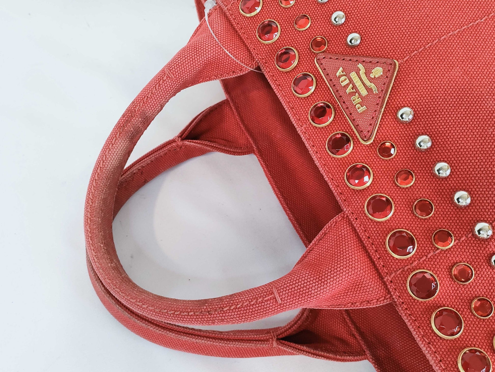 PRADA Bejeweled Canapa Canvas Handbag