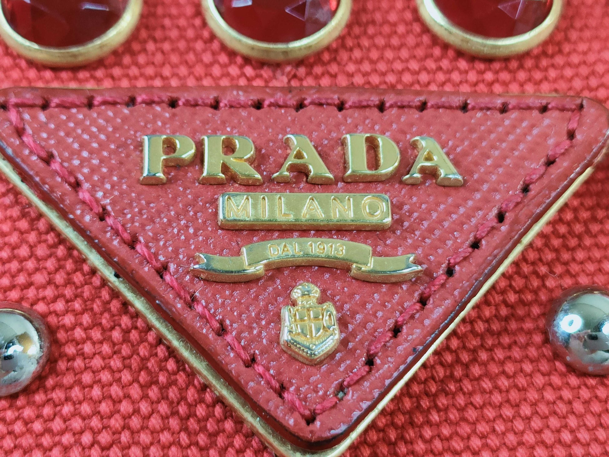 PRADA Bejeweled Canapa Canvas Handbag