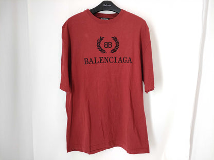 BALENCIAGA BB Balenciaga Short Sleeve T-Shirt with Logo, Red, Size XS