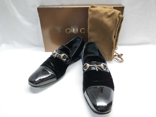 GUCCI Velour x Enamel Horsebit Loafers
