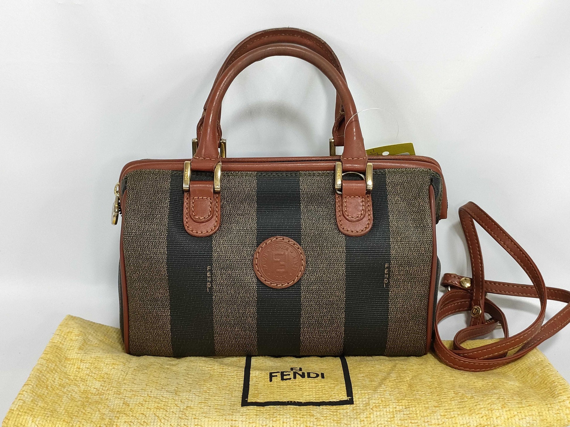 FENDI Pecan Print Mini Boston ST Boston Bag