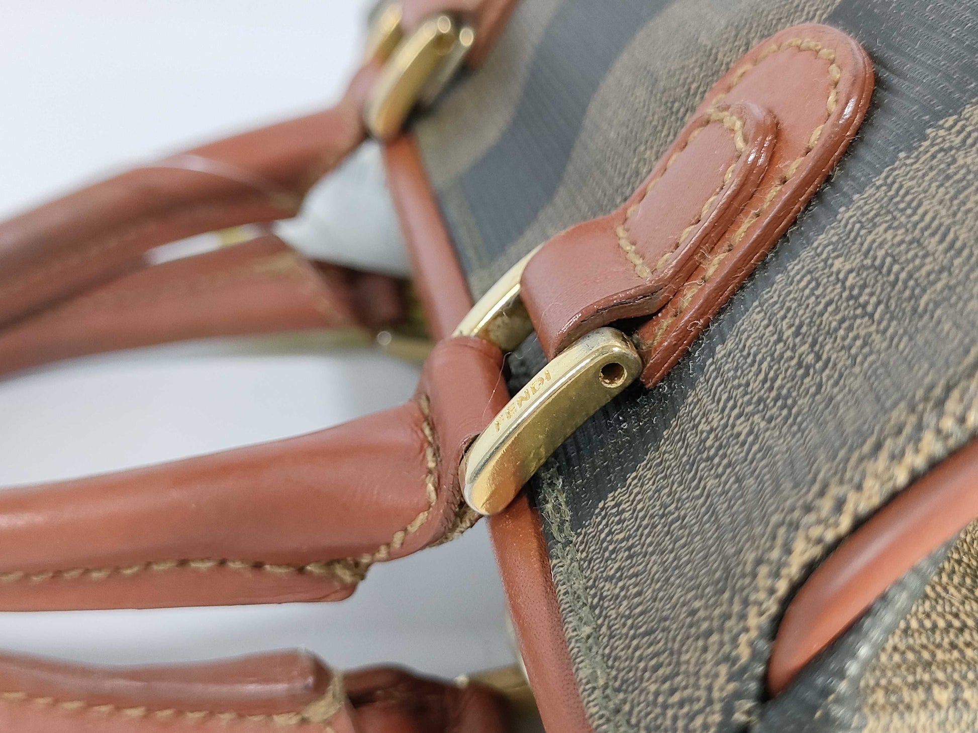 FENDI Pecan Print Mini Boston ST Boston Bag