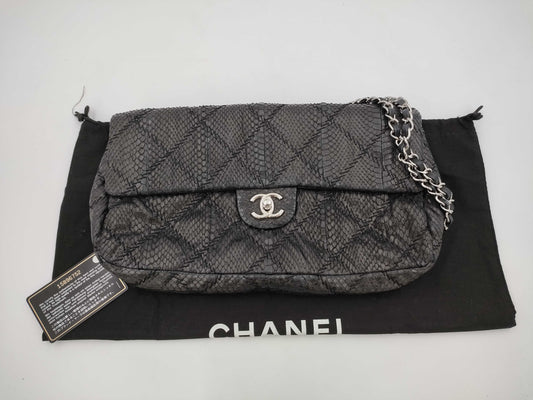 CHANEL Python Double Chain Bag, No. 15, Black, Warranty Included, Shoulder Bag
