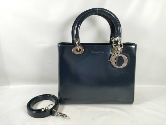 Dior Lady Dior 2-Way/Silver Hardware Handbag