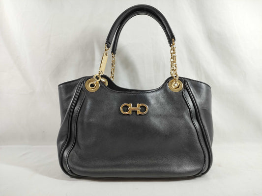Salvatore Ferragamo Gancini Leather Black Chain Handbag