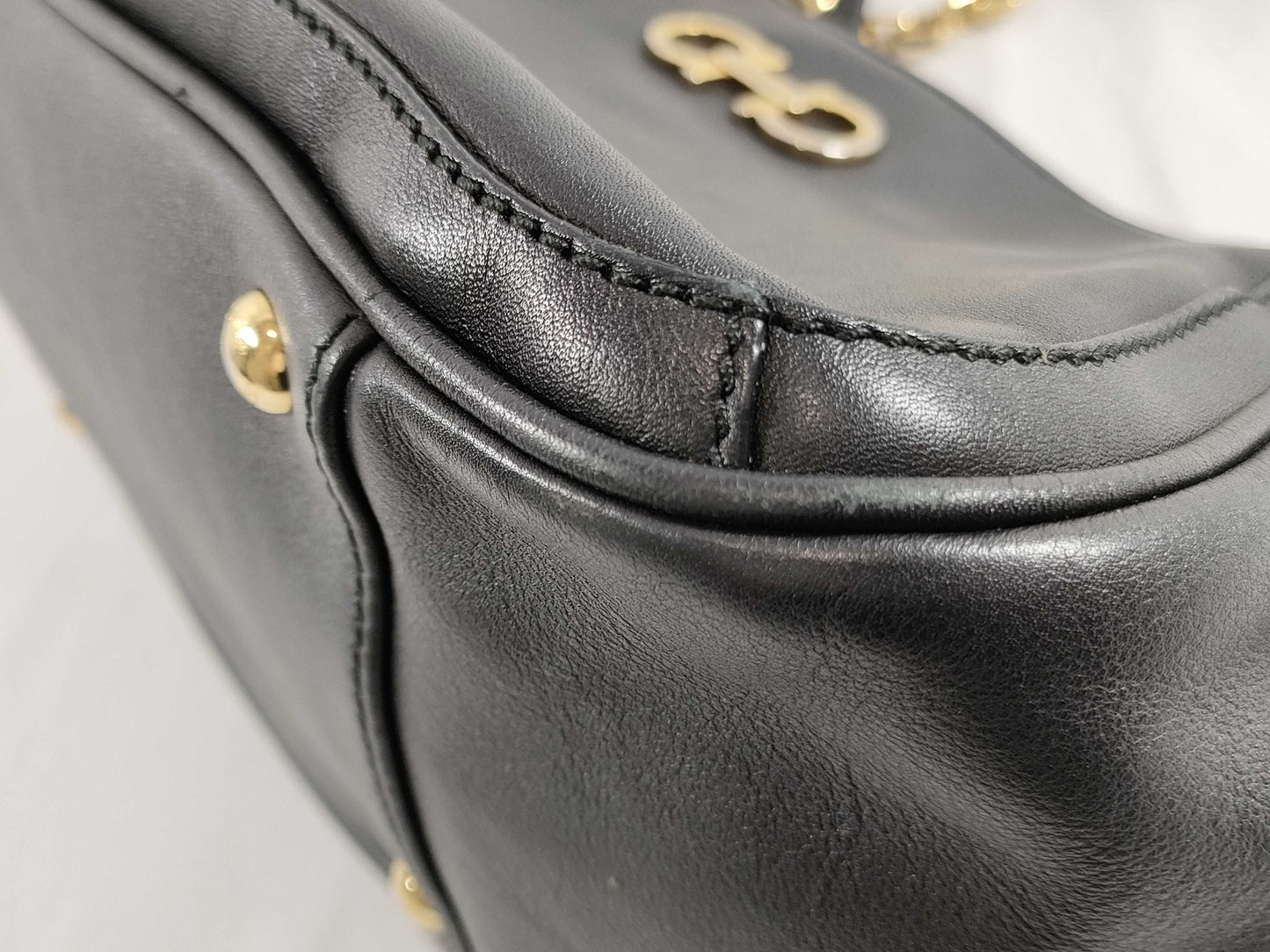 Salvatore Ferragamo Gancini Leather Black Chain Handbag