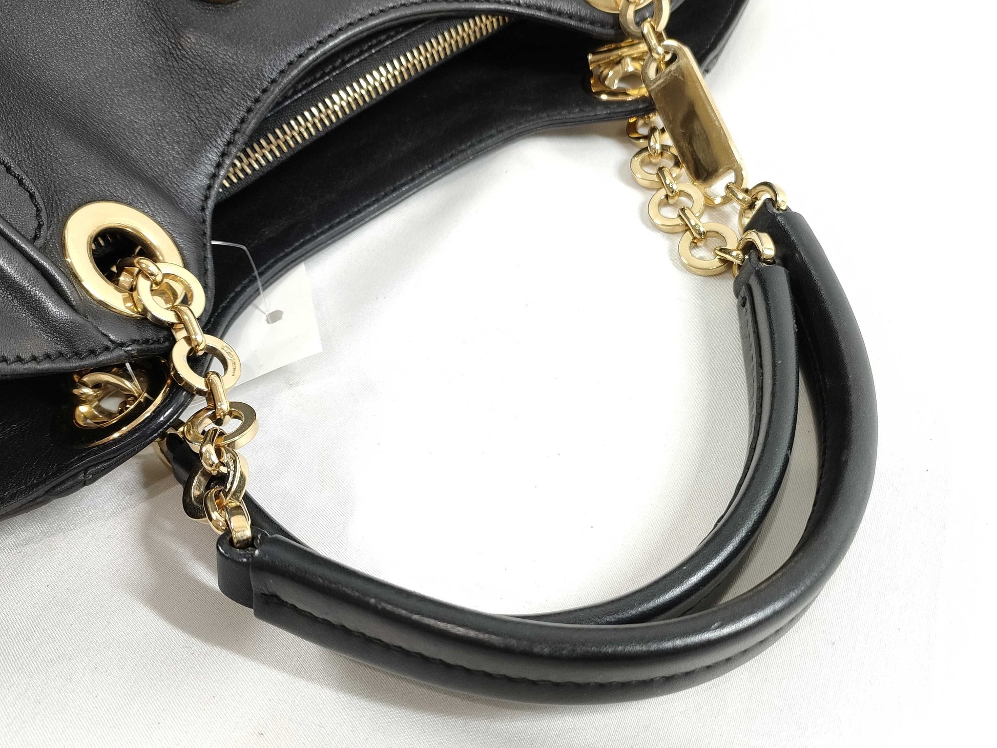 Salvatore Ferragamo Gancini Leather Black Chain Handbag