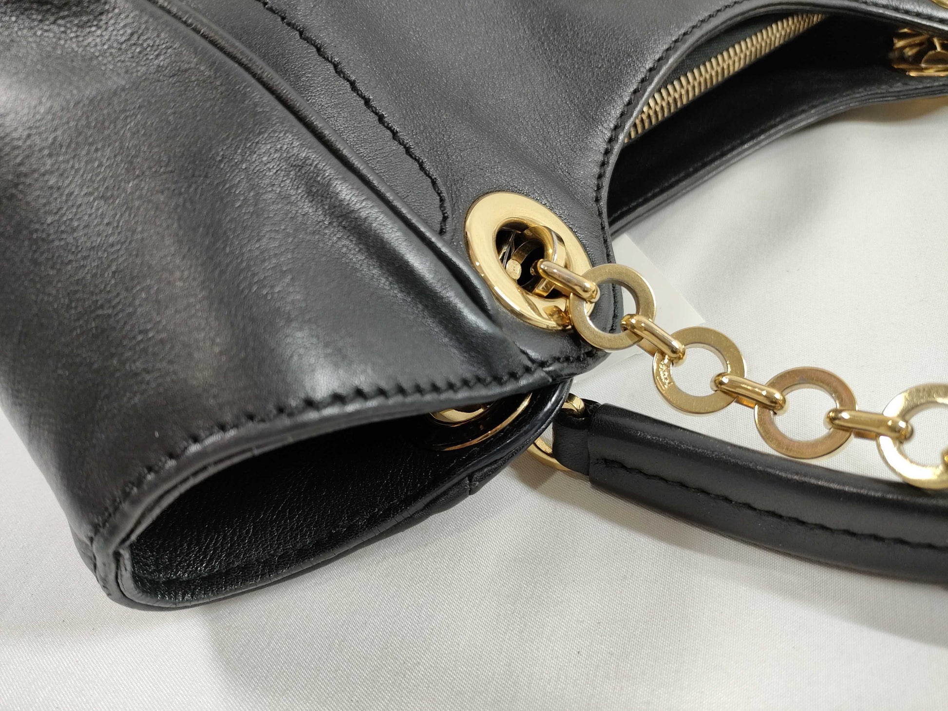 Salvatore Ferragamo Gancini Leather Black Chain Handbag