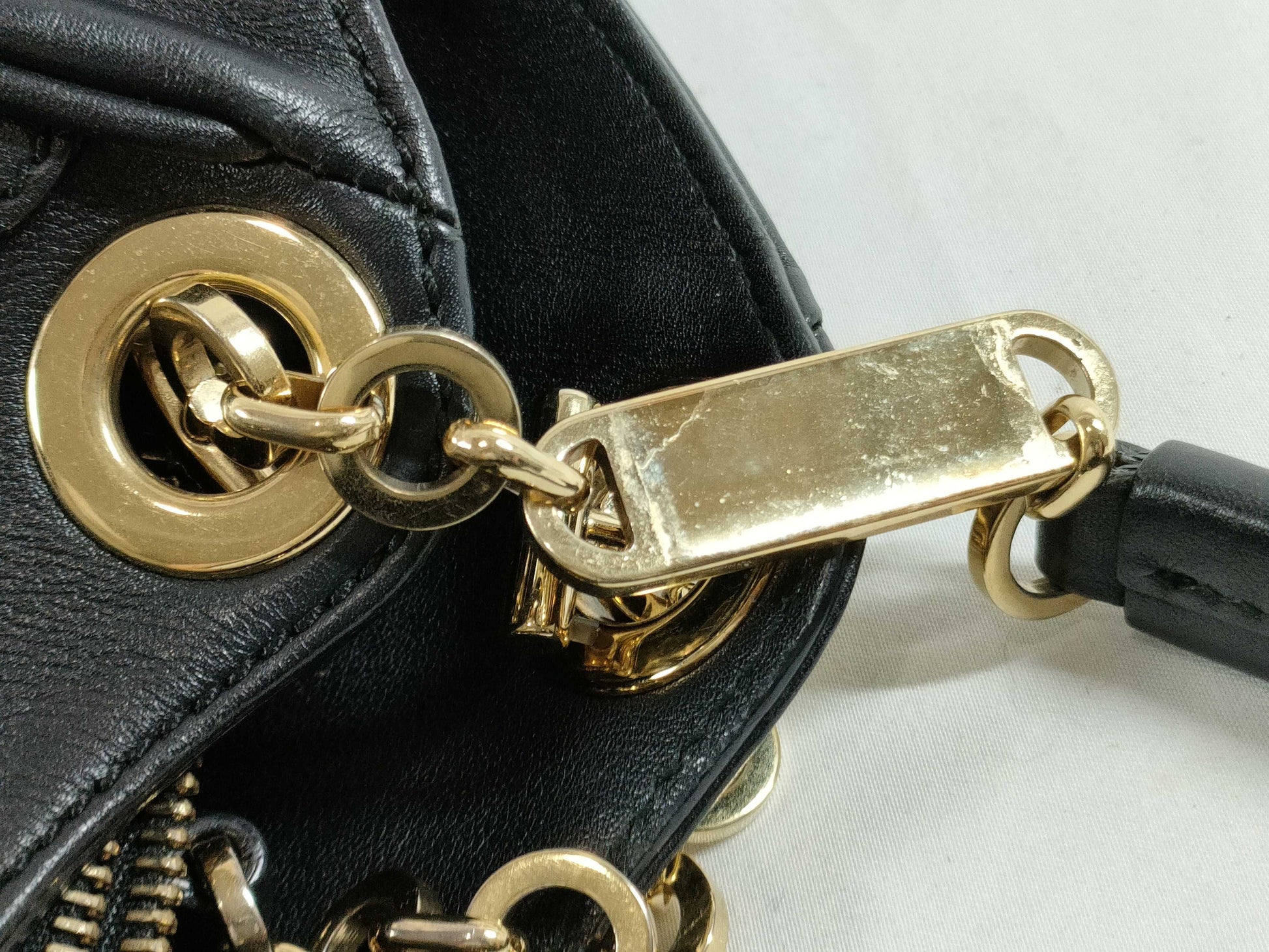 Salvatore Ferragamo Gancini Leather Black Chain Handbag