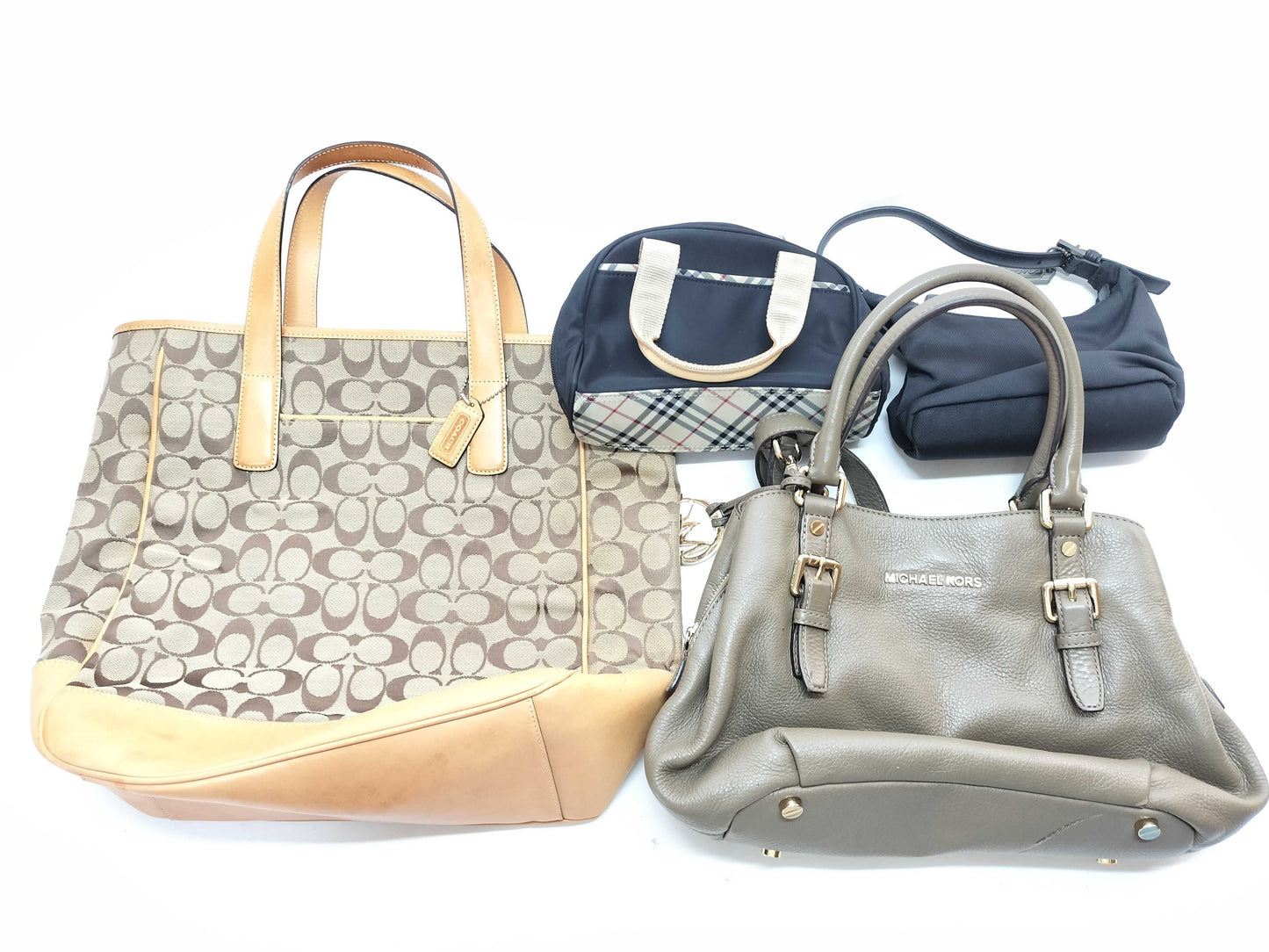 Two mini handbags from COACH, Michael Kors, Burberry, etc. One handbag, two-way bag, and a tote bag
