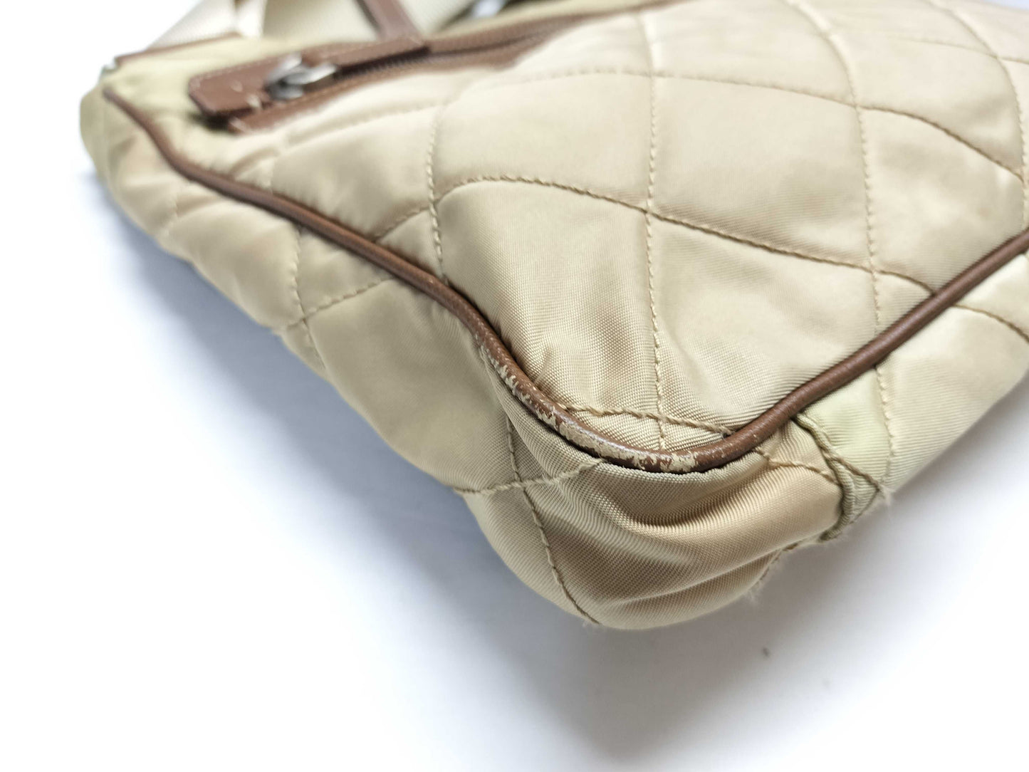PRADA Quilted Nylon Shoulder Bag, Beige