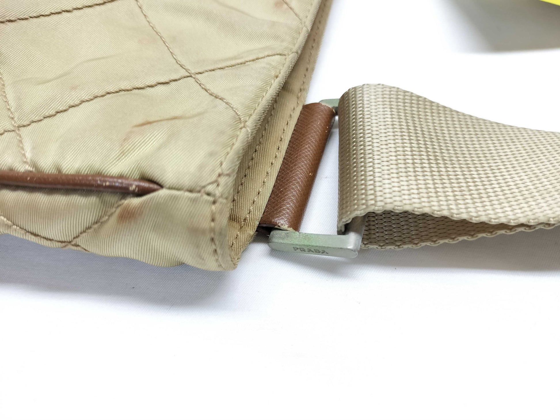 PRADA Quilted Nylon Shoulder Bag, Beige