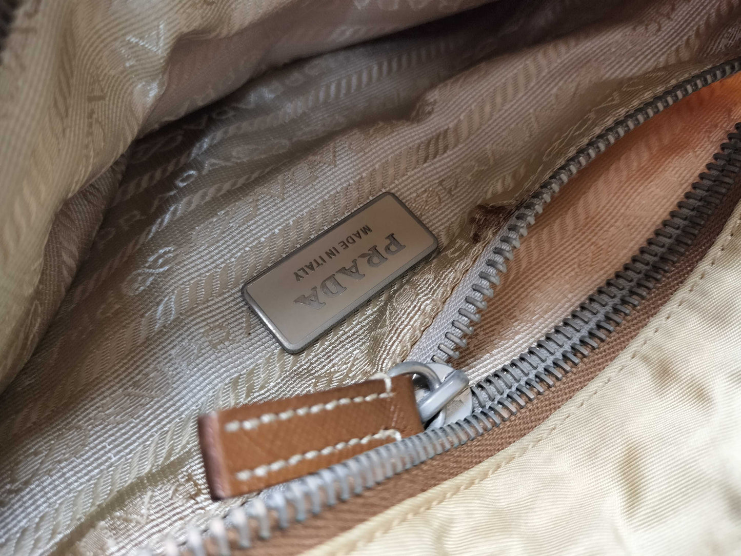 PRADA Quilted Nylon Shoulder Bag, Beige