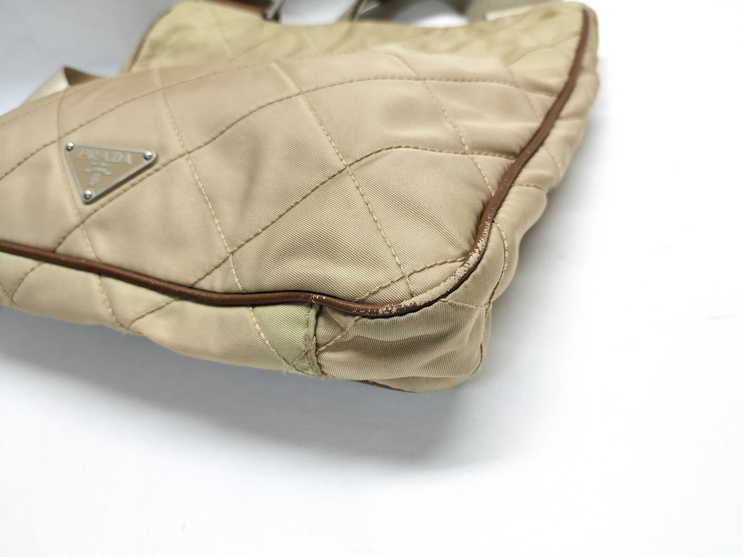 PRADA Quilted Nylon Shoulder Bag, Beige