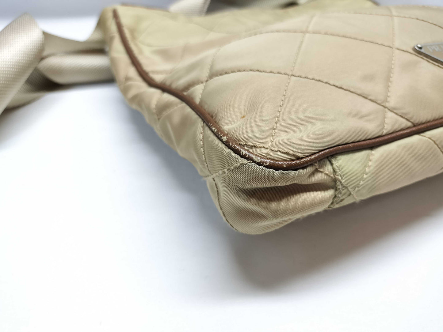 PRADA Quilted Nylon Shoulder Bag, Beige