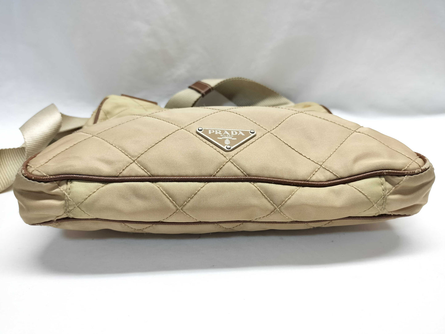 PRADA Quilted Nylon Shoulder Bag, Beige