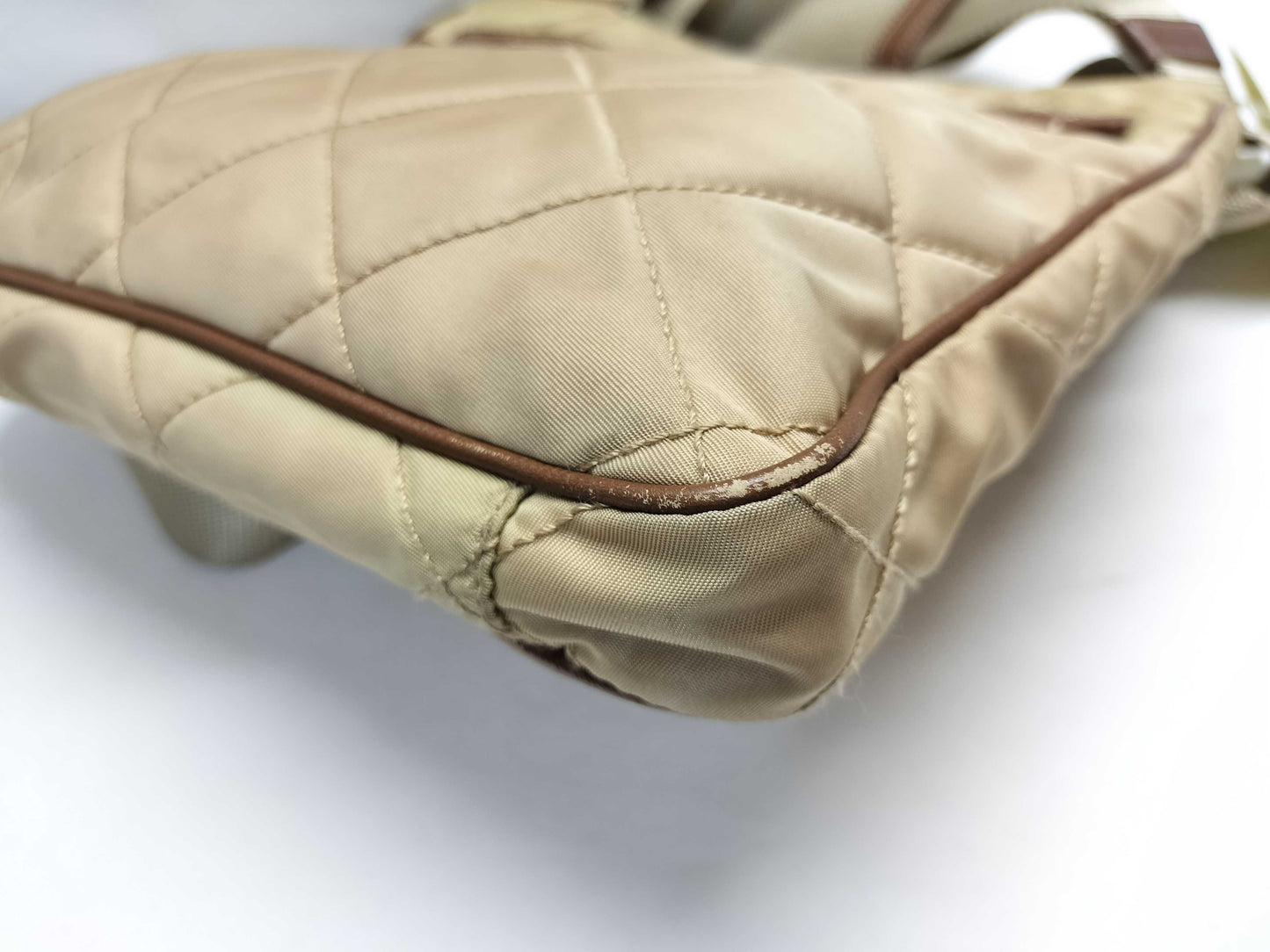 PRADA Quilted Nylon Shoulder Bag, Beige