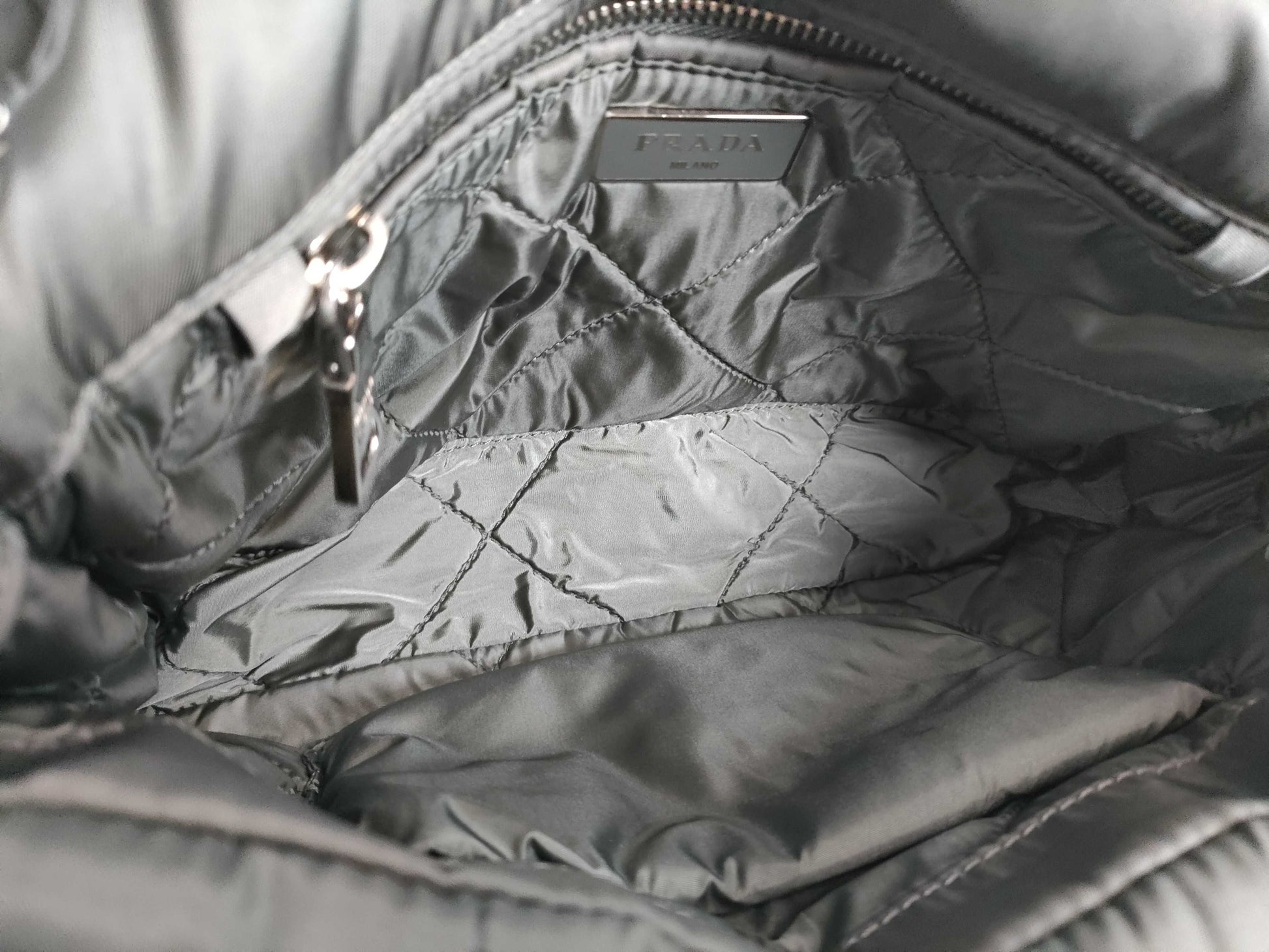 PRADA Nylon Bomber Chain Shoulder Bag with Silver Hardware