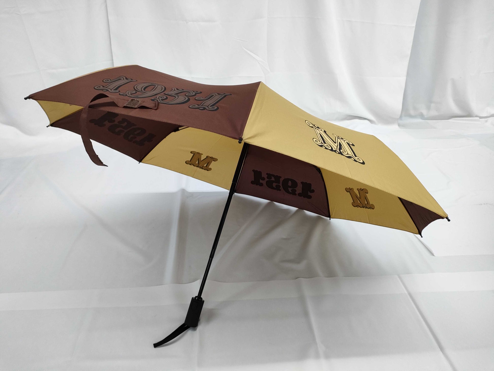 MaxMara One-Touch Folding Umbrella with Logo, Brown/Beige, Umbrella 