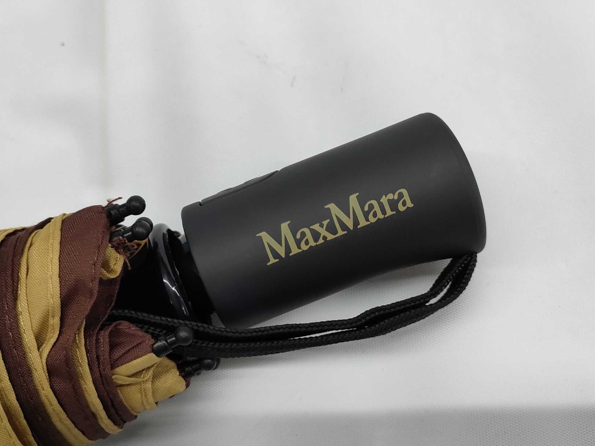 MaxMara One-Touch Folding Umbrella with Logo, Brown/Beige, Umbrella 