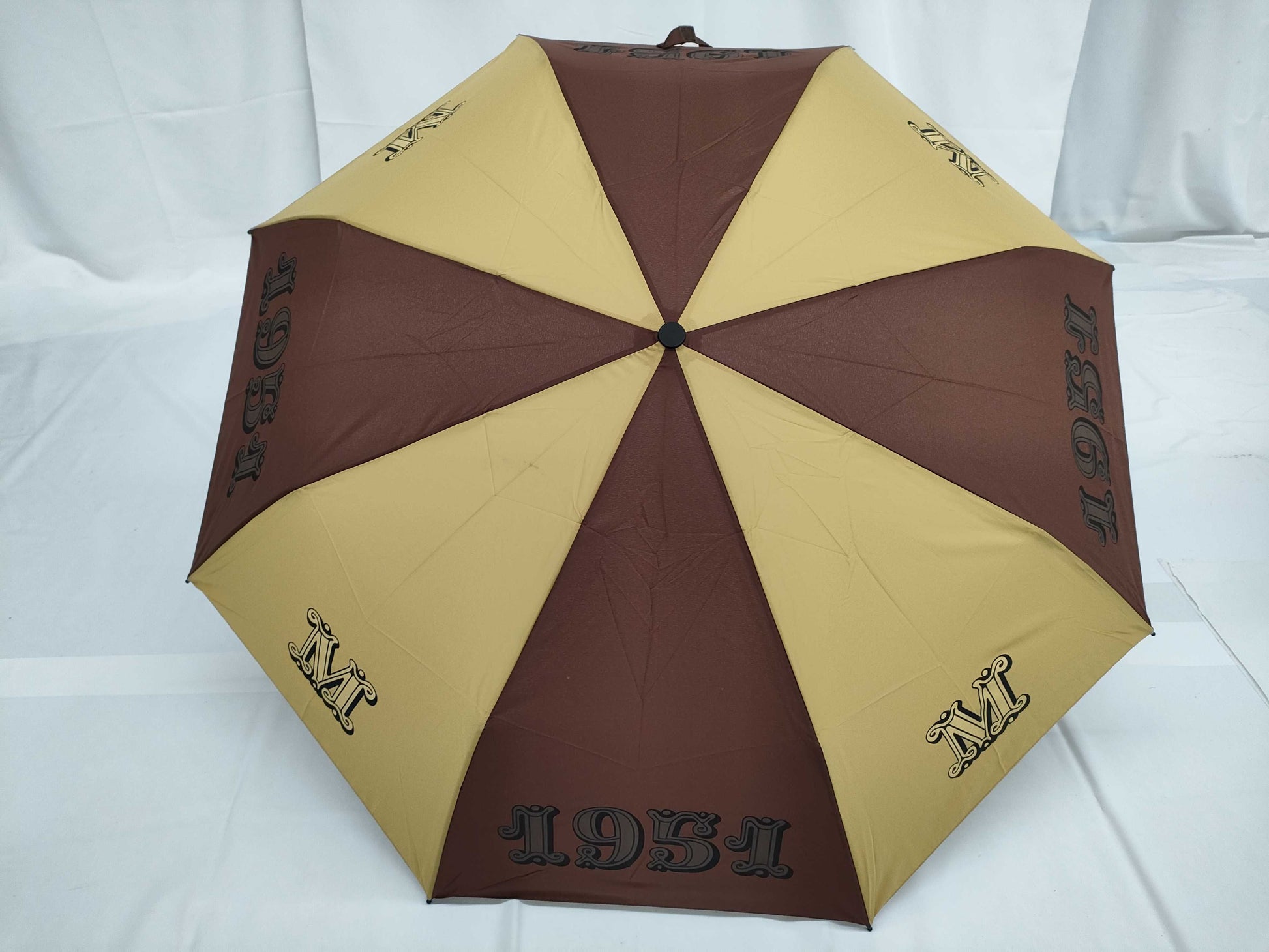 MaxMara One-Touch Folding Umbrella with Logo, Brown/Beige, Umbrella 