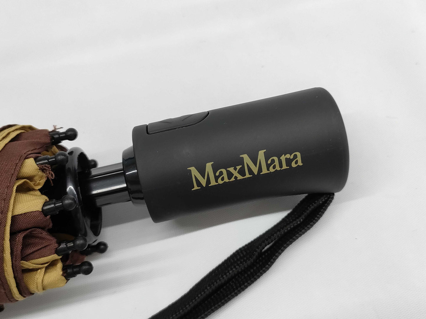 MaxMara One-Touch Folding Umbrella with Logo, Brown/Beige, Umbrella 