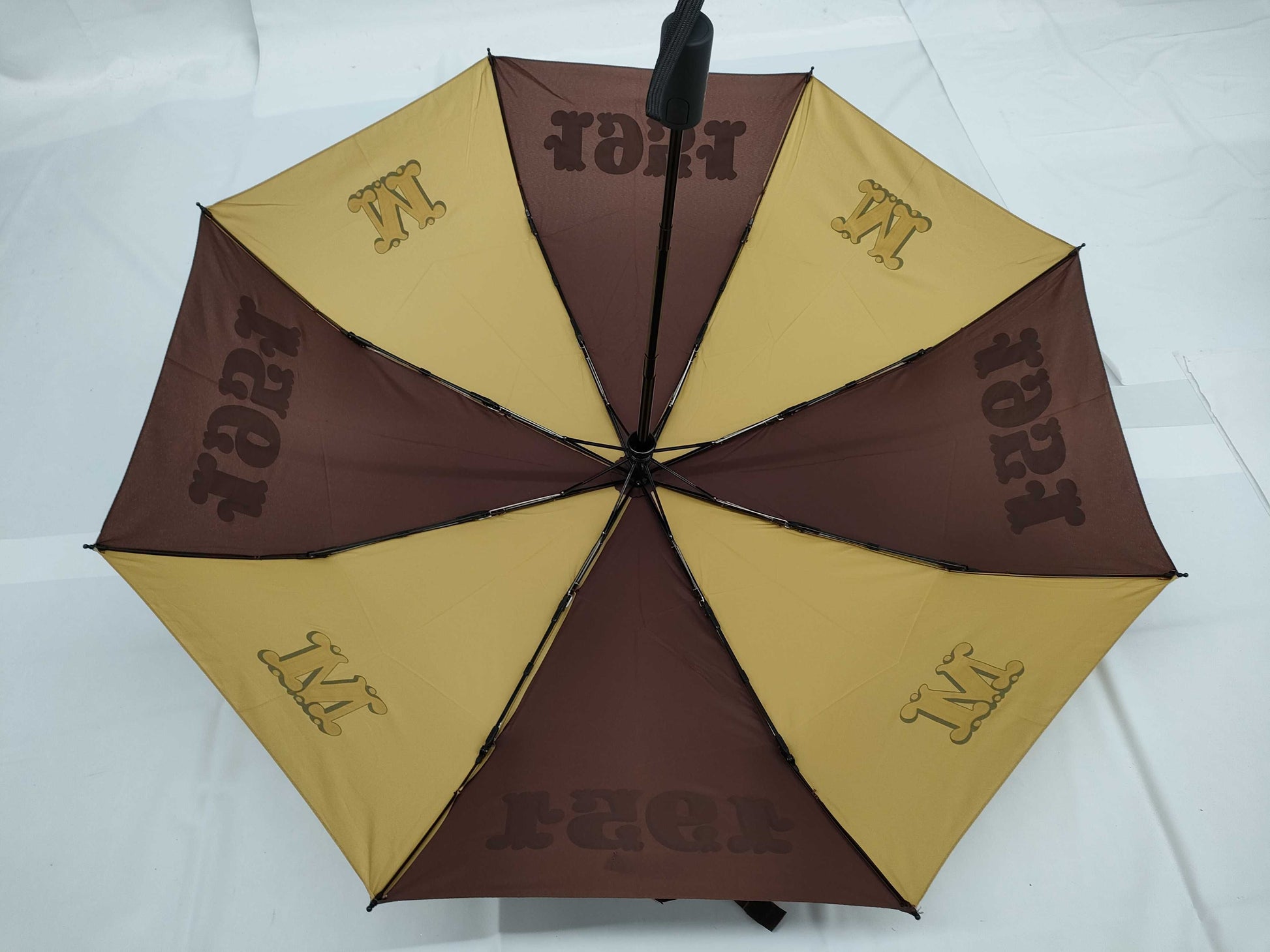 MaxMara One-Touch Folding Umbrella with Logo, Brown/Beige, Umbrella 