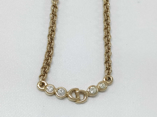 Dior Christian Dior CD logo rhinestone gold necklace