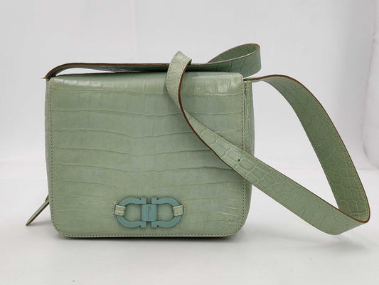 Salvatore Ferragamo Gancini Embossed/Green Shoulder Bag