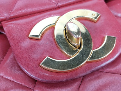 CHANEL Matelasse 33 Lambskin Shoulder Bag with Chain, Red, with Seal Card, No. 2