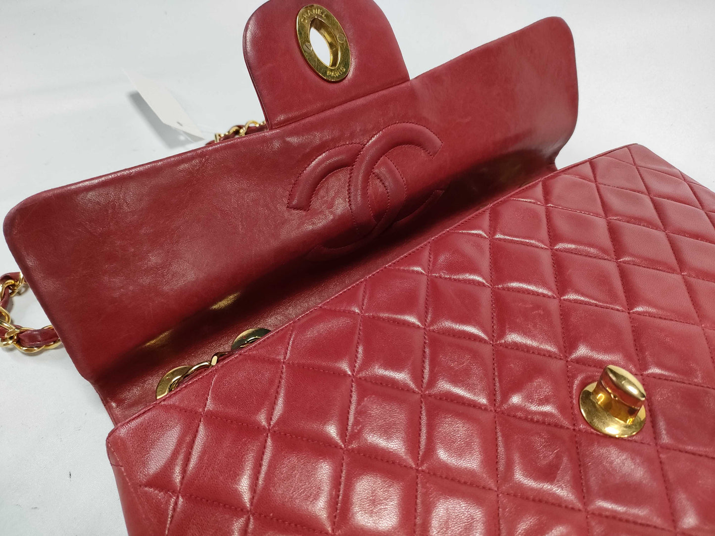 CHANEL Matelasse 33 Lambskin Shoulder Bag with Chain, Red, with Seal Card, No. 2