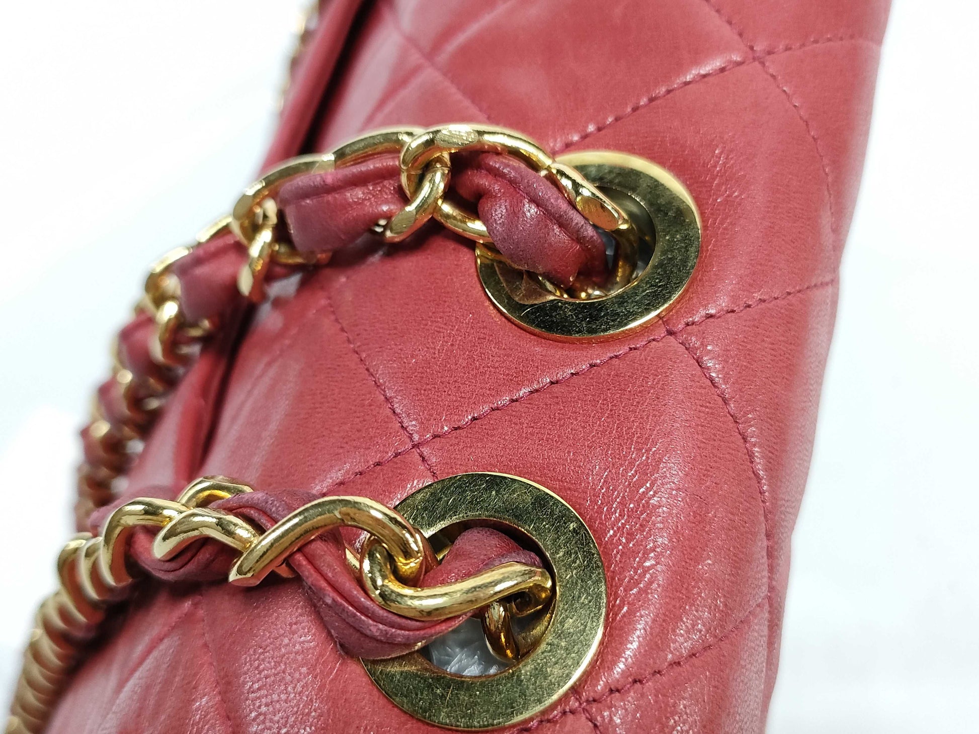 CHANEL Matelasse 33 Lambskin Shoulder Bag with Chain, Red, with Seal Card, No. 2