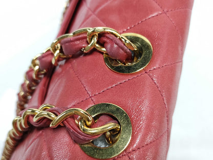 CHANEL Matelasse 33 Lambskin Shoulder Bag with Chain, Red, with Seal Card, No. 2