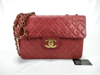 CHANEL Matelasse 33 Lambskin Shoulder Bag with Chain, Red, with Seal Card, No. 2