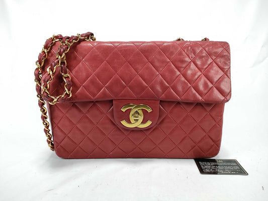 CHANEL Matelasse 33 Lambskin Shoulder Bag with Chain, Red, with Seal Card, No. 2