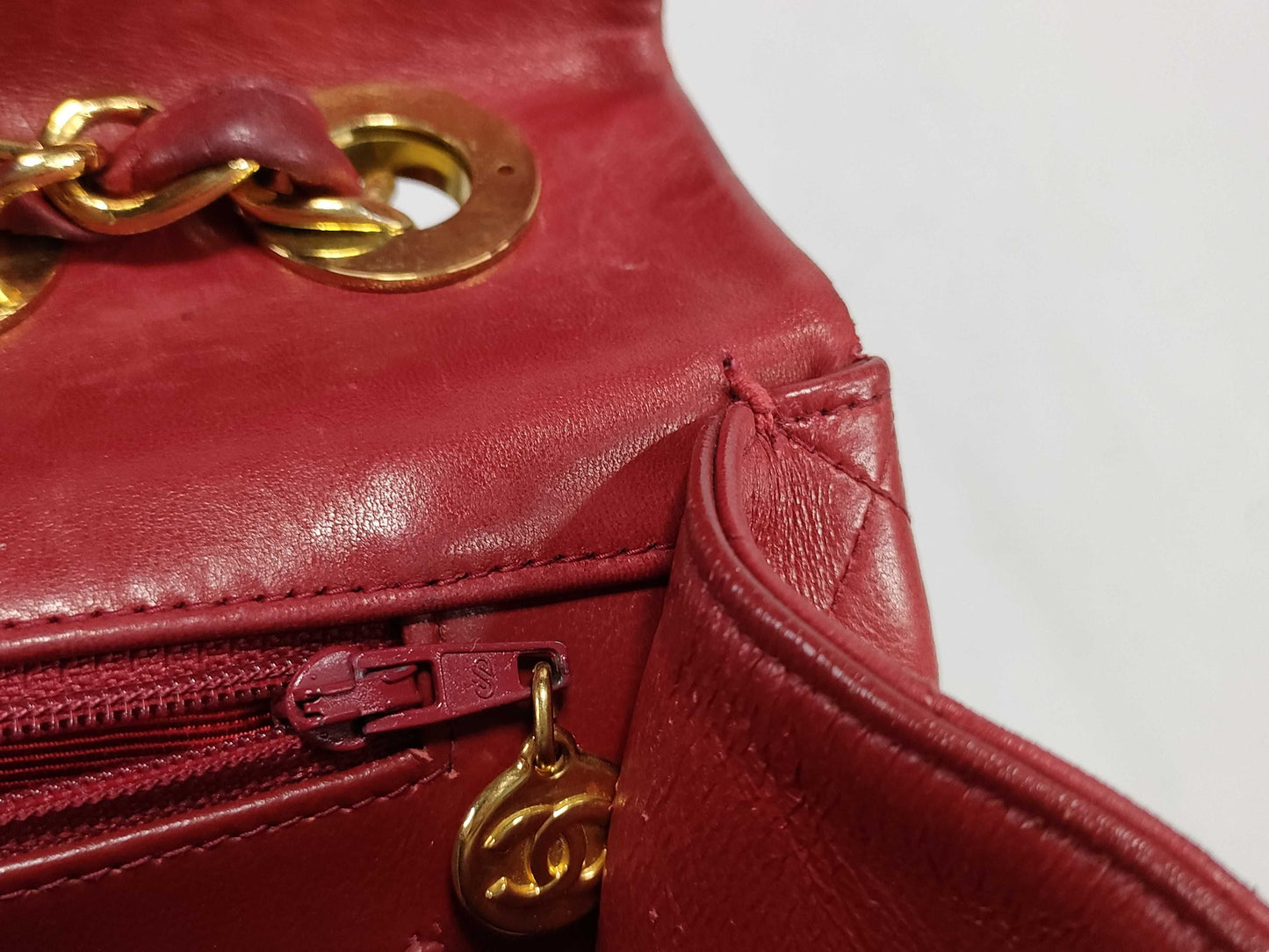 CHANEL Matelasse 33 Lambskin Shoulder Bag with Chain, Red, with Seal Card, No. 2
