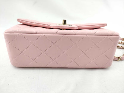 CHANEL Lambskin Single Mini Matelasse Chain Pink Shoulder Bag 