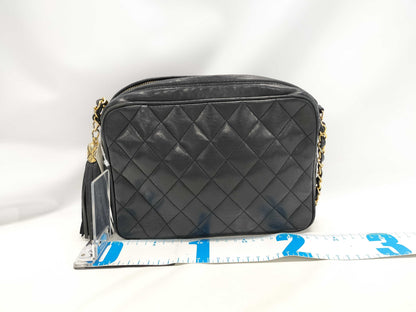 CHANEL Lambskin Chain Shoulder Matelasse Fringe Shoulder Bag
