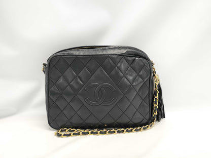 CHANEL Lambskin Chain Shoulder Matelasse Fringe Shoulder Bag