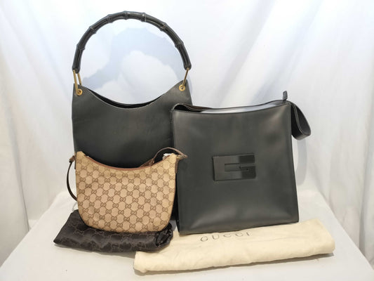 GUCCI Bamboo Leather Bag/Pouch Set Shoulder Bag