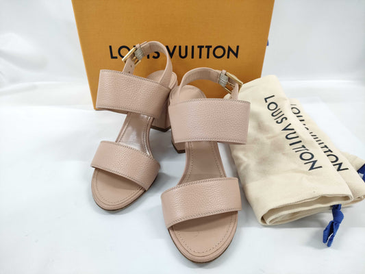 LOUIS VUITTON Pink Logo Horizon Heel Sandals, Size 36 1/2