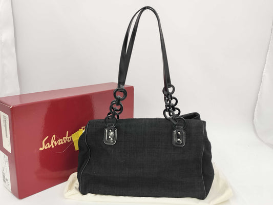 Salvatore Ferragamo Canvas Tote Bag in Black
