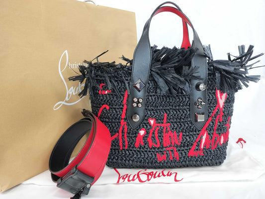 Christian Louboutin Raffia 2-Way Basket Bag Handbag