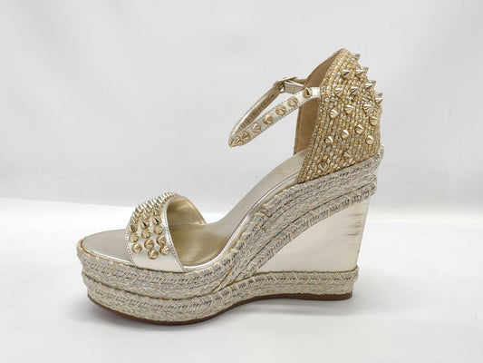  Christian Louboutin wedge sole studded sandals size 37