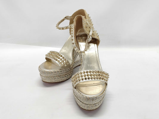  Christian Louboutin wedge sole studded sandals size 37