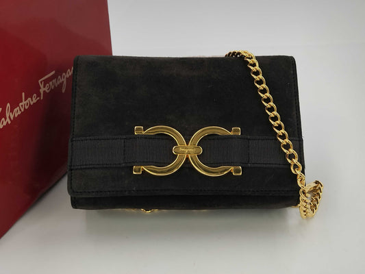 Salvatore Ferragamo Gancini Suede Chain Shoulder Bag